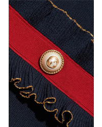 Gucci Ruffled Metallic Merino Wool Blend Cardigan Navy