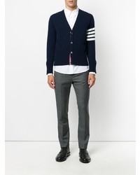 Thom Browne V Neck Cardigan With 4 Bar Stripe In Navy Cashmere