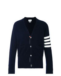 Thom Browne V Neck Cardigan With 4 Bar Stripe In Navy Cashmere