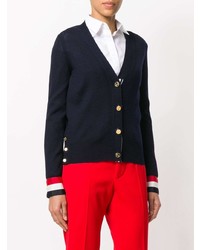 Thom Browne V Neck Cardigan With Red White And Blue Cuff In Fine Merino Wool