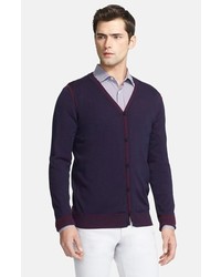 Z Zegna Two Tone Silk Cotton Cardigan Navy Solid Large