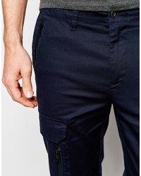 Asos Brand Super Skinny Pants With Zip Cargo Pockets In Navy