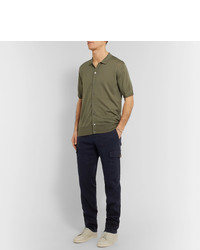 Thom Sweeney Navy Slim Fit Stretch Linen And Cotton Blend Cargo Trousers