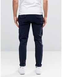 Asos Super Skinny Cargo Pants With Button Pockets In Navy