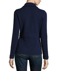 Neiman Marcus Cashmere Button Front Sweater Navy