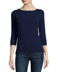 Neiman Marcus Cashmere Boat Neck Pullover Sweater Navy