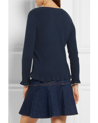 Chinti and Parker Ruffled Ribbed Cashmere Sweater Navy