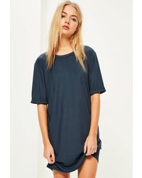 Missguided Blue Rib Oversized T Shirt Dress