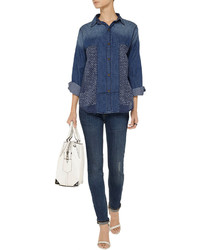 Current/Elliott The Prep School Printed Cady And Chambray Shirt