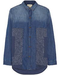 Current/Elliott The Prep School Printed Cady And Chambray Shirt