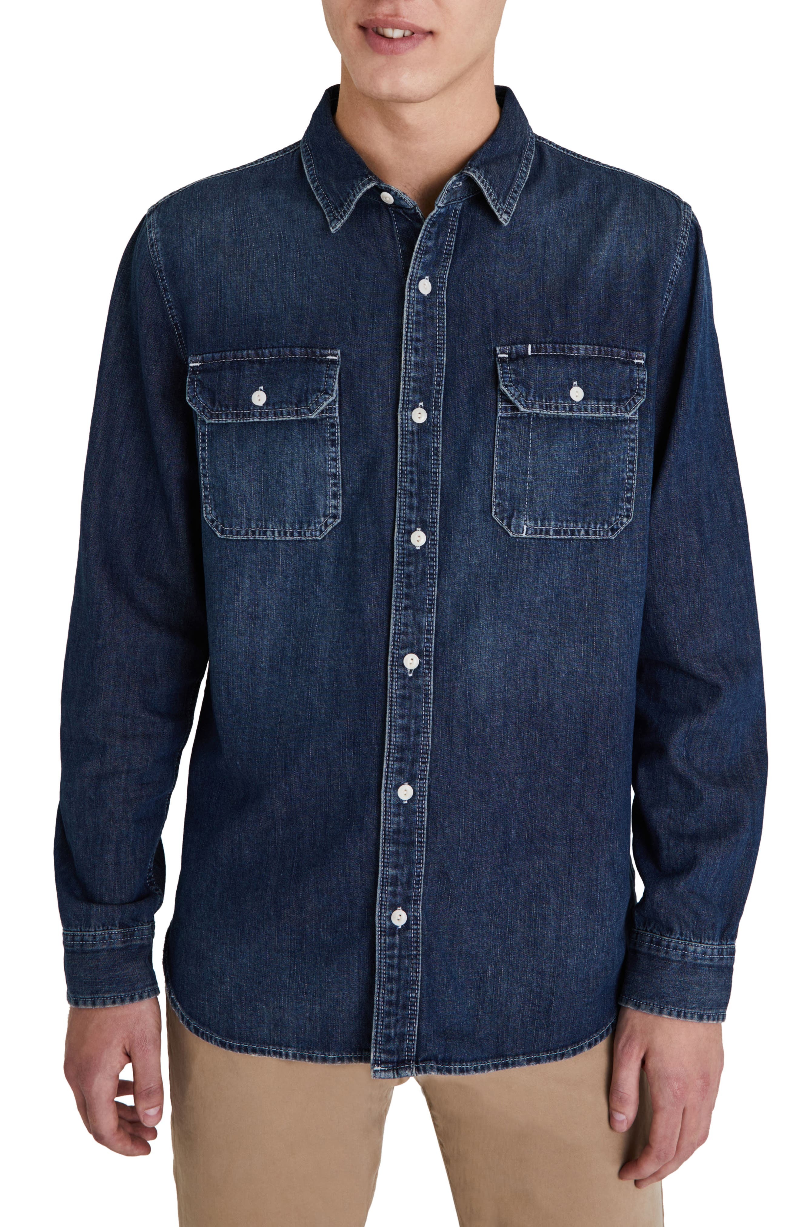 AG Benning Chambray Slim Fit Utility Shirt, $198 | Nordstrom | Lookastic