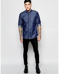 Fred Perry Chambray Shirt In Slim Fit With Flat Knit Placket