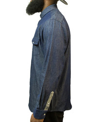 Faze Apparel Protect The Cord Button Up In Dark Blue Chambray And Grey Corduroy