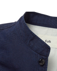 Folk Grandad Collar Cotton Chambray Overshirt