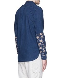 Paul Smith Jeans Palm Tree Print Sleeve Chambray Shirt