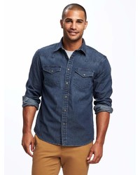 Old Navy Slim Fit Chambray Built In Flex Western Shirt For