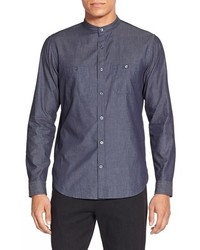 Vince Trim Fit Band Collar Chambray Sport Shirt