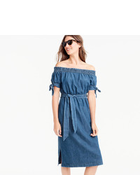 J.Crew Tall Off The Shoulder Chambray Dress With Tie Waist