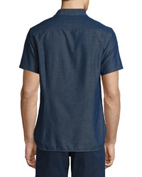 Orlebar Brown Morton Chambray Tailored Short Sleeve Sport Shirt Indigo