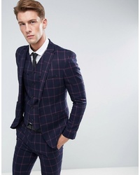ASOS DESIGN Asos Super Skinny Suit Jacket In Navy And Pink Windowpane Check