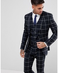 ASOS DESIGN Asos Super Skinny Suit Jacket In Navy With White Windowpane Check