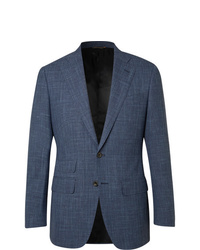 Thom Sweeney Blue Slim Fit Checked Wool Silk And Linen Blend Suit Jacket