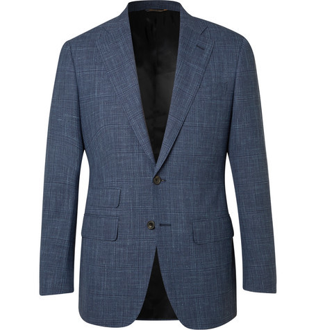Checked Navy Blue Linen Suit