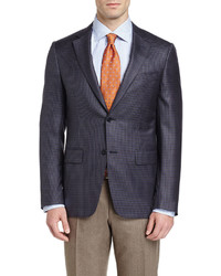 Canali Check Two Button Sport Coat Light Bluebrown