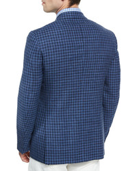 Isaia Gregory Tonal Check Two Button Sport Coat Blue