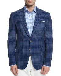 Isaia Gregory Tonal Check Two Button Sport Coat Blue
