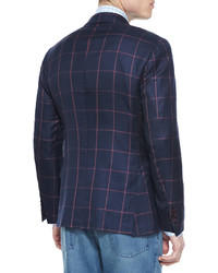 Kiton Wear Kiton Cashmere Blend Windowpane Sport Coat Navycoral