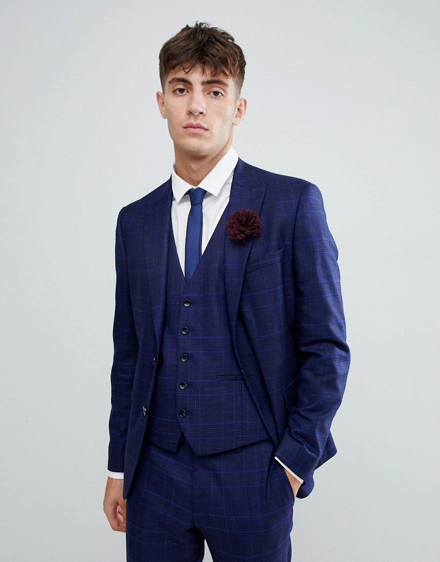 MOSS BROS Moss London Skinny Suit Jacket With Stretch In Flannel Check ...