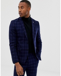 AVAIL London Skinny Fit Single Breasted Windowpane Suit Jacket In Blue Navy