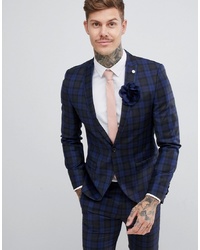 Twisted Tailor Super Skinny Suit Jacket In Blue Check