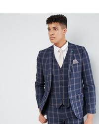 Harry Brown Tall Slim Fit Blue Check Windowpane Suit Jacket