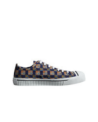 Navy Check Canvas Low Top Sneakers