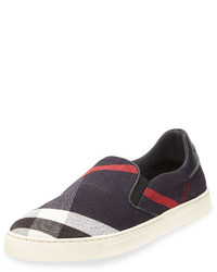 Navy Check Canvas Slip-on Sneakers
