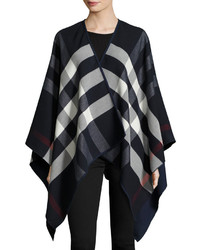 Burberry Charlotte Reversible Solidcheck Cape Navy