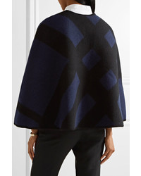 Burberry Checked Wool And Cashmere Blend Cape Midnight Blue
