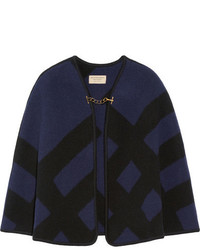 Burberry Checked Wool And Cashmere Blend Cape Midnight Blue