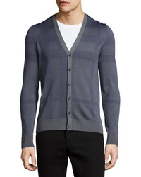 Burberry London Check Button Down Silk Cardigan Pewter Blue