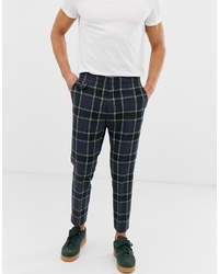 ASOS DESIGN Skinny Crop Smart Trouser In Navy Check With Ticket Pocket Detail