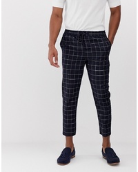 New Look Smart Trousers In Navy Grid Check