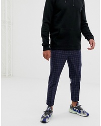 ASOS DESIGN Tapered Smart Trouser In Navy And White Windowpane Check