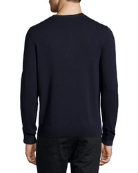 Burberry Feldon Graphic Check Cashmere Cotton Sweater Navy