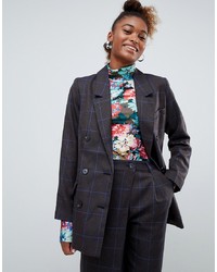 Monki Co Ord Check Double Breasted Blazer In Grey