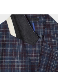 Paul Smith Tailored Fit Navy And Damson Check Wool Silk Double Breasted Blazer