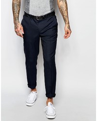 Asos Brand Skinny Suit Pants In Subtle Check In Navy
