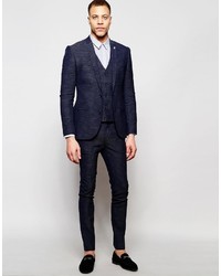 Asos Brand Super Skinny Suit Pants In Check In Blue
