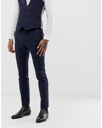 Twisted Tailor England Super Skinny Suit Trouser In Navy Tweed Check